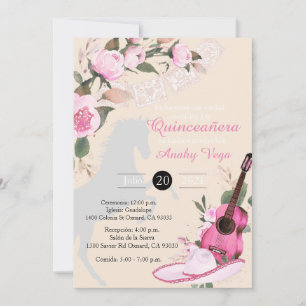 Invitación Pink de Charro Mariachi en Oro 