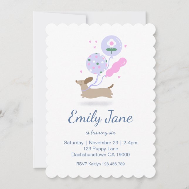 Invitación Pink del partido de cumpleaños Dachshund Lover per (Anverso)