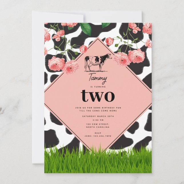 Invitación Pink del partido de cumpleaños de animales de la g (Anverso)