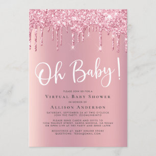 Invitación Pink del Purpurina virtual de Baby Shower