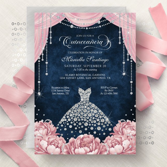 Invitación Pink Diamond Floral Quinceanera Invitation (Subido por el creador)
