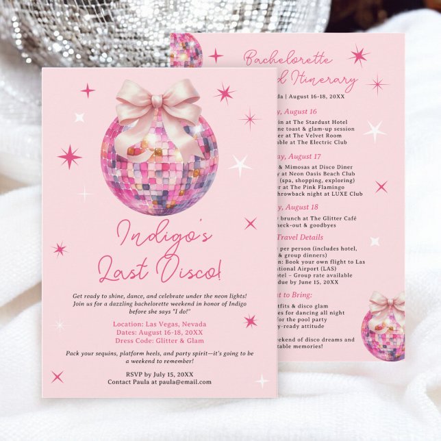 Invitación Pink Disco Ball Bachelorette Party Girly Weekend (Pink Disco Ball Bachelorette Party Girly Weekend Invitation)