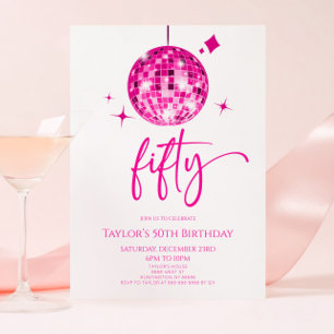 Invitación Pink Disco Ball Fiesta del 50 cumpleaños
