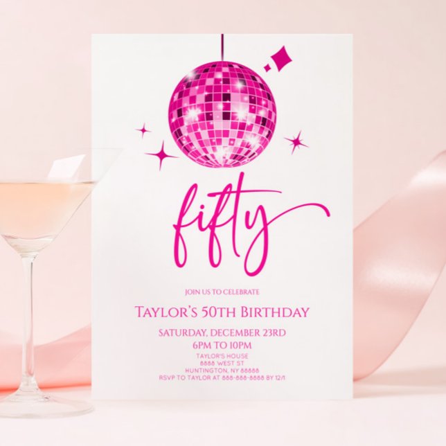 Invitación Pink Disco Ball Fiesta del 50 cumpleaños (Subido por el creador)