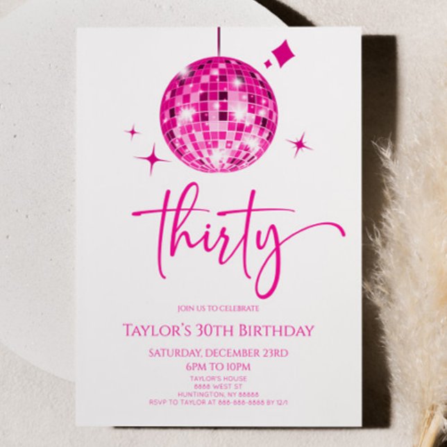 Invitación Pink Disco Ball Treinta Fiesta de cumpleaños (Subido por el creador)