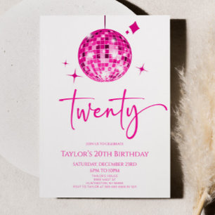 Invitación Pink Disco Ball Veinte cumpleaños