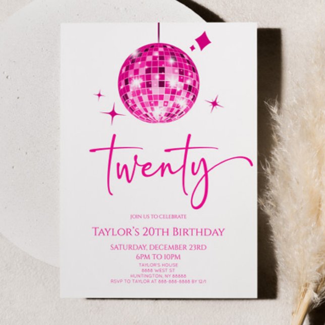 Invitación Pink Disco Ball Veinte cumpleaños (Subido por el creador)