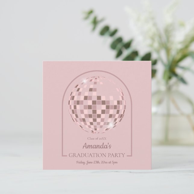 Invitación Pink Disco Boogie Graduation Party (Anverso de pie)