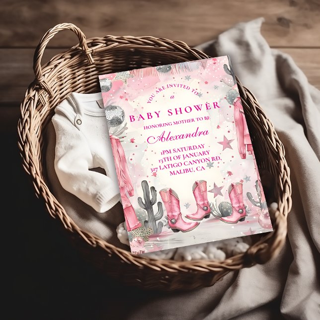 Invitación Pink Disco Cowgirl Baby Shower (Subido por el creador)