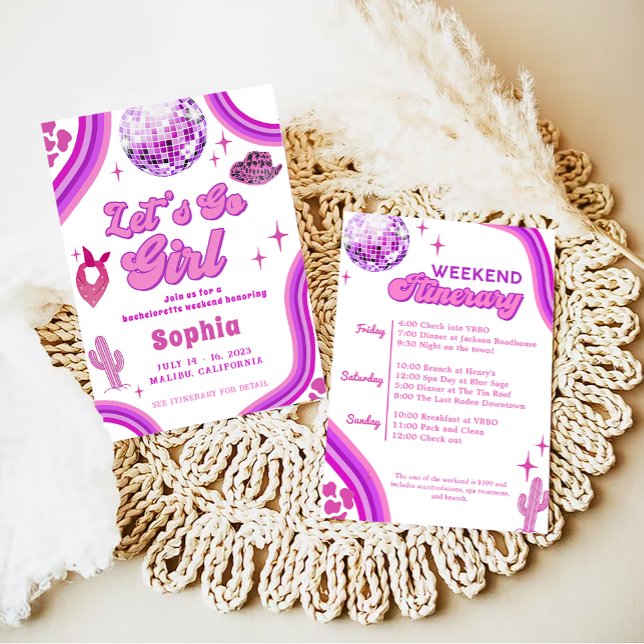 Invitación Pink Disco Cowgirl Bachelorette Rodeo Weekend (Subido por el creador)