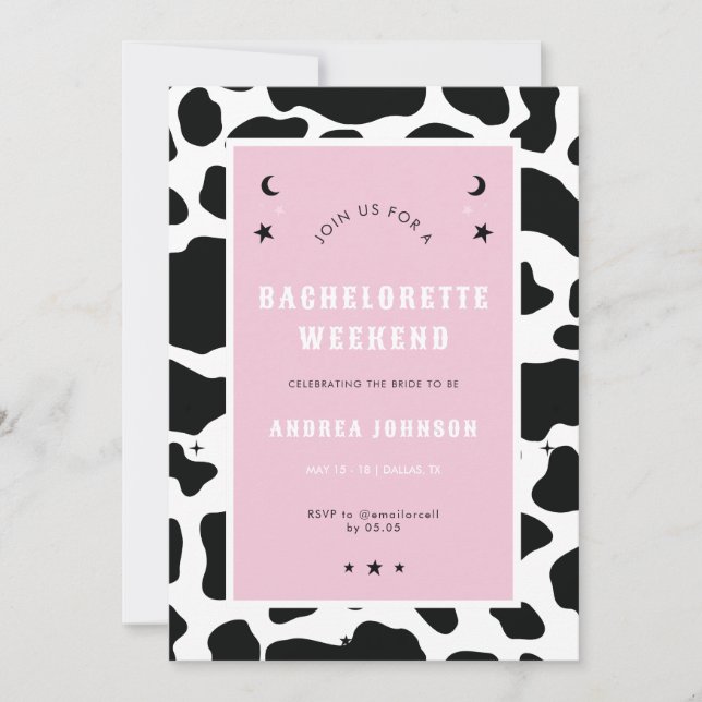 Invitación Pink Disco Espacio Cowgirl Bachelorette Party Simp (Anverso)