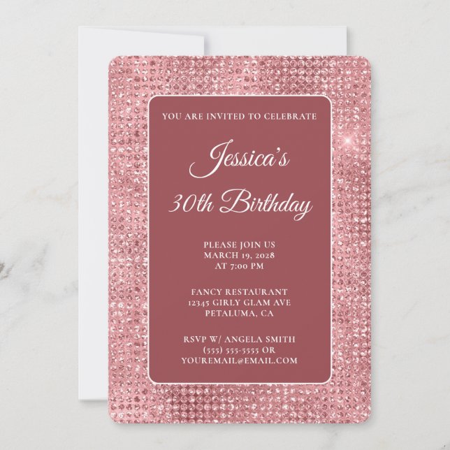 Invitación Pink Disco Purpurina 30 cumpleaños (Anverso)