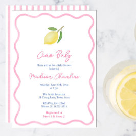 Invitación Pink Doodle Border Lemon Baby Shower