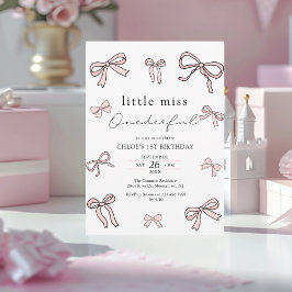 Invitación Pink Doodle Bow Baby Girl Primer Cumpleaños