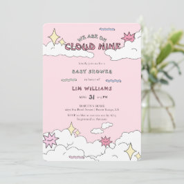 Invitación Pink Doodle Cloud Nueve Baby Shower