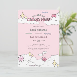 Invitación Pink Doodle Cloud Nueve Baby Shower