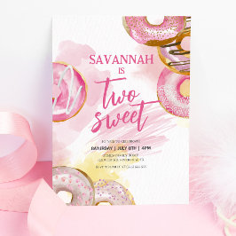 Invitación Pink Doughnut Two Sweet Donut 2nd Birthday