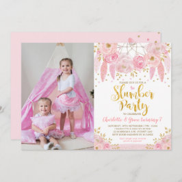 Invitación Pink Dreamcatcher Slumber Fiesta Cumpleaños Sleepo