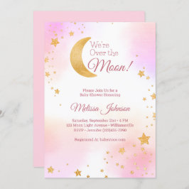 Invitación Pink Dreamy We're Over the Moon Chica Baby Shower