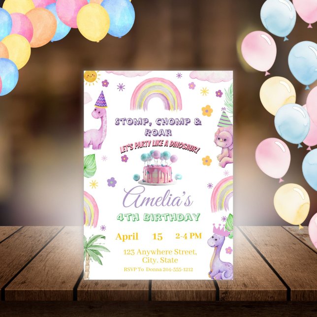 Invitación Pink Editable Dinosaur Birthday Invite Template  (Subido por el creador)