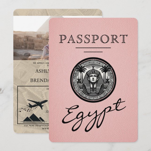 Invitación Pink Egypt Passport Wedding Invitation (Anverso / Reverso)