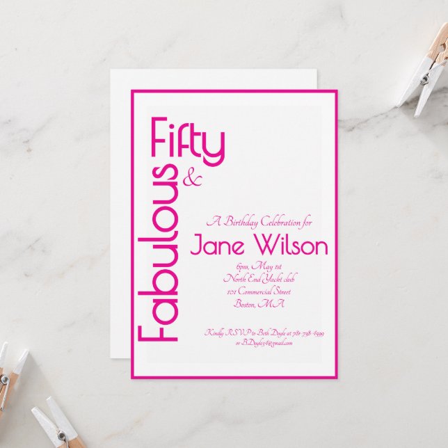 Invitación Pink Elegant 50th Birthday Invitation (Anverso/Reverso In Situ)