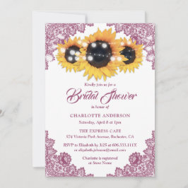 Invitación Pink Elegant Floral Lace Sunflower Bridal Shower