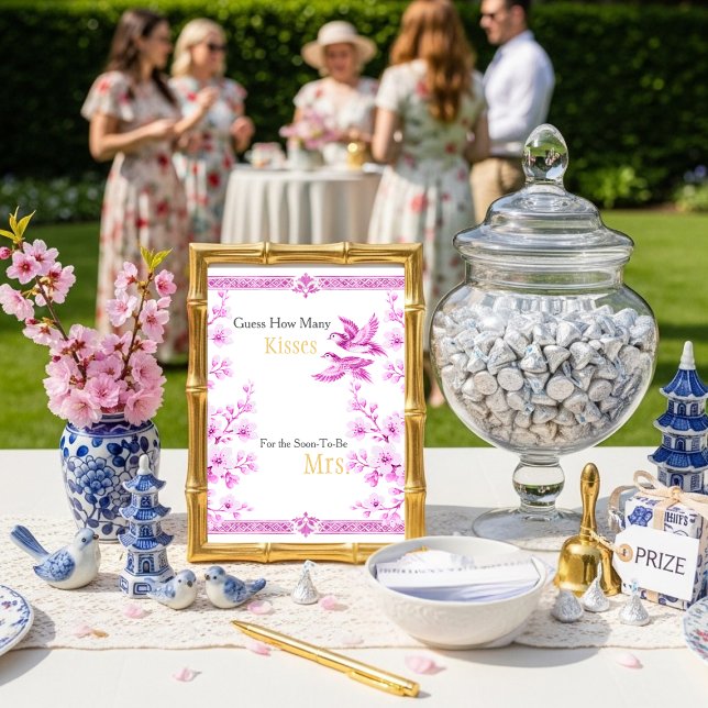 Invitación Pink Elegant Guess How Many Kisses sign (Pink Elegant Guess How Many Kisses sign)