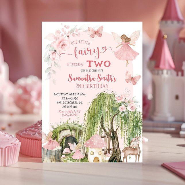 Invitación Pink Enchanted Forest Little Fairy Chica Birday (Subido por el creador)
