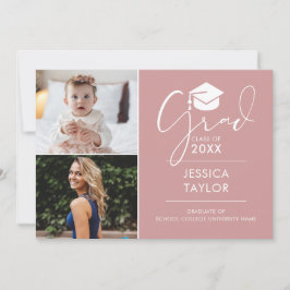 Invitación Pink Entonces Y Ahora 2 Photo Graduation Party