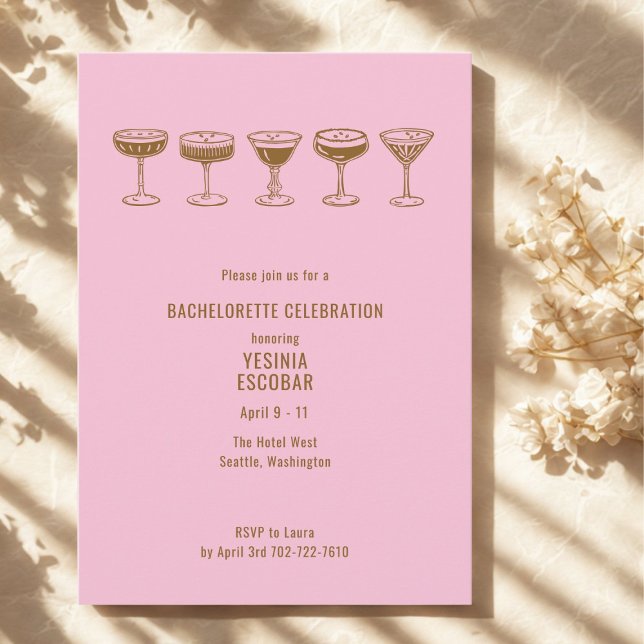Invitación Pink Espresso Martini Bachelorette w/QR Code  (Subido por el creador)
