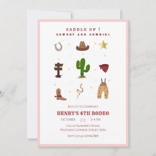 Invitación Pink Every Year Rodeo Cowboy Kids Birday