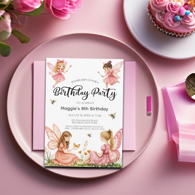 Invitación Pink Fairies Woodland 8ª fiesta de cumpleaños (Subido por el creador)