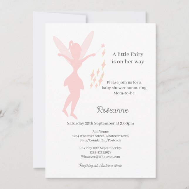 Invitación Pink Fairy Baby Girl Baby Shower (Anverso)