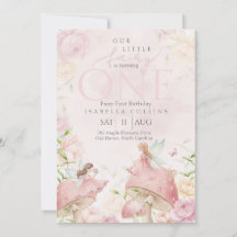 Pink Fairy Mushroom Floral Garden 1st Birthday 