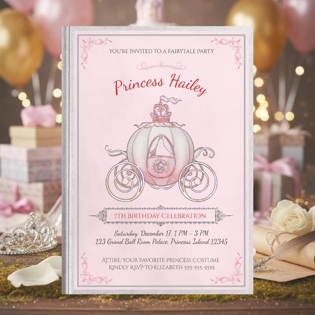 Invitación Pink Fairytale Princess Storybook Birthday Party (Host a party fit for royalty with an enchanting "Once Upon a Time" storybook invitation)