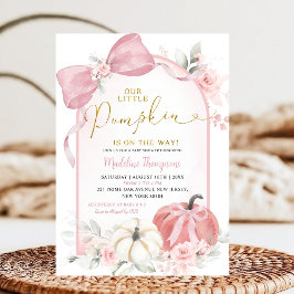 Invitación Pink Fall Floral Coquette Pumpkin Baby Shower