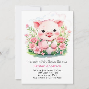 Invitación Pink Farm Adventure Piggy Chica Baby Shower