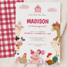 Pink Farm Animal Barnyard First Birday Party