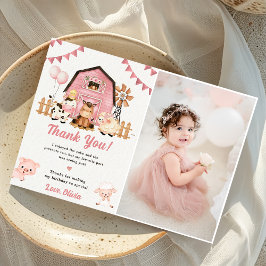 Invitación Pink Farm Animals Birthday Photo You Card