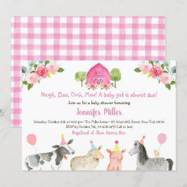 Invitación Pink Farm Floral Barnyard Baby Shower