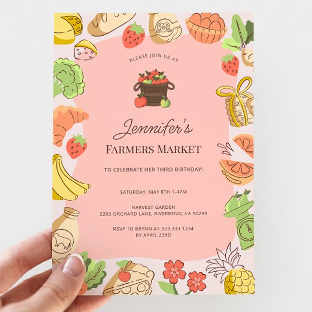 Invitación Pink Farmers Market Organic Farm Fresh Birthday (Subido por el creador)