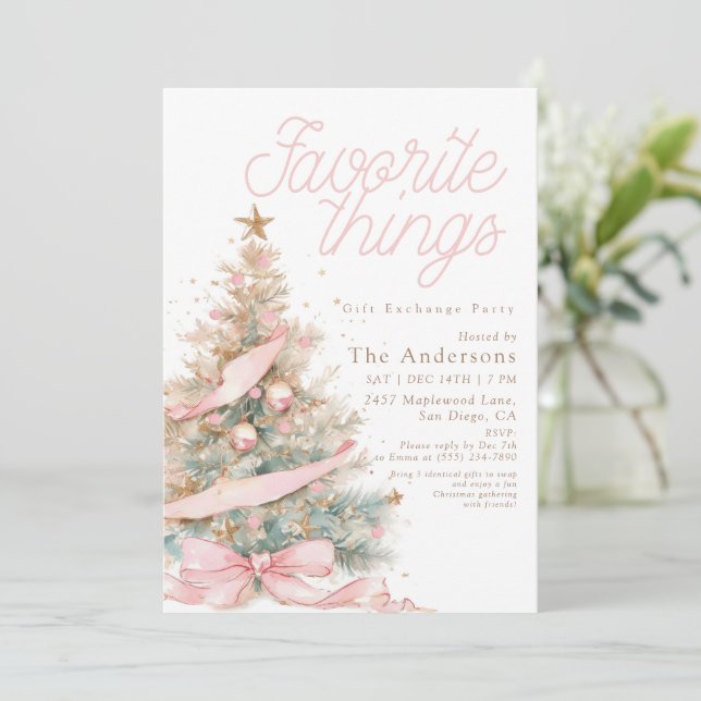 Invitación Pink Favorite Things Gift Exchange Christmas (Anverso de pie)