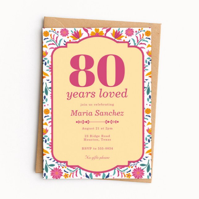 Invitación Pink Fiesta 80 Years Loved Birthday Party (Subido por el creador)