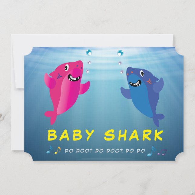 Invitación Pink 🦈 fiesta de cumpleaños azul para el bebé de  (Anverso)