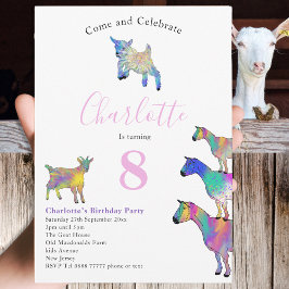 Invitación Pink, fiesta de cumpleaños de acuarela de cabras