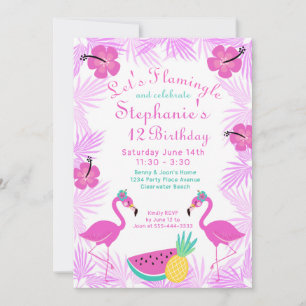 Invitación Pink, fiesta de cumpleaños "Let's Flamingle"