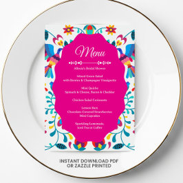 Invitación Pink Fiesta Floral Bridal Shower Menu