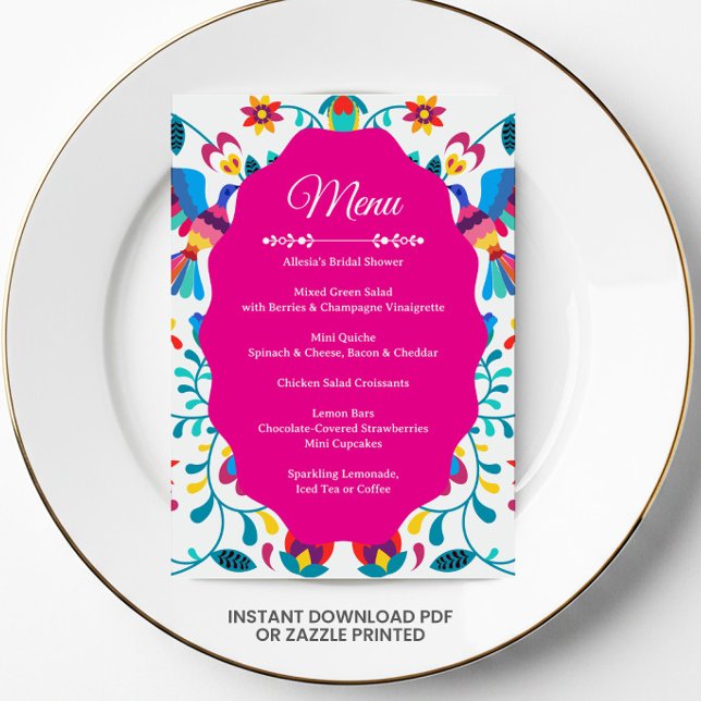 Invitación Pink Fiesta Floral Bridal Shower Menu (Subido por el creador)