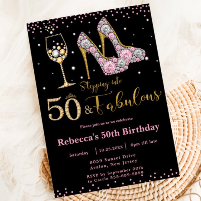 Invitación Pink Fifty and Fabulous Heels Bubbly 50th Birthday (Subido por el creador)